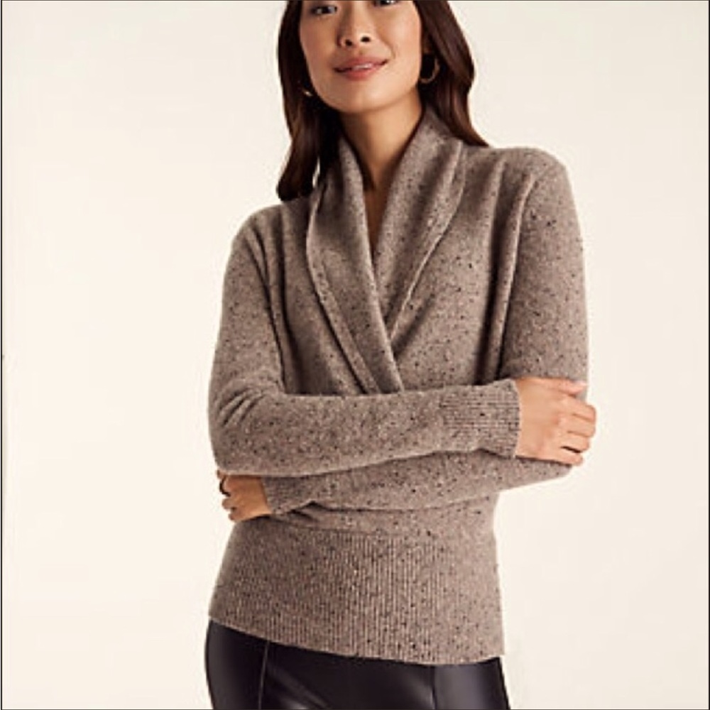 Ann Taylor faux wrap taupe cashmere sweater size XS